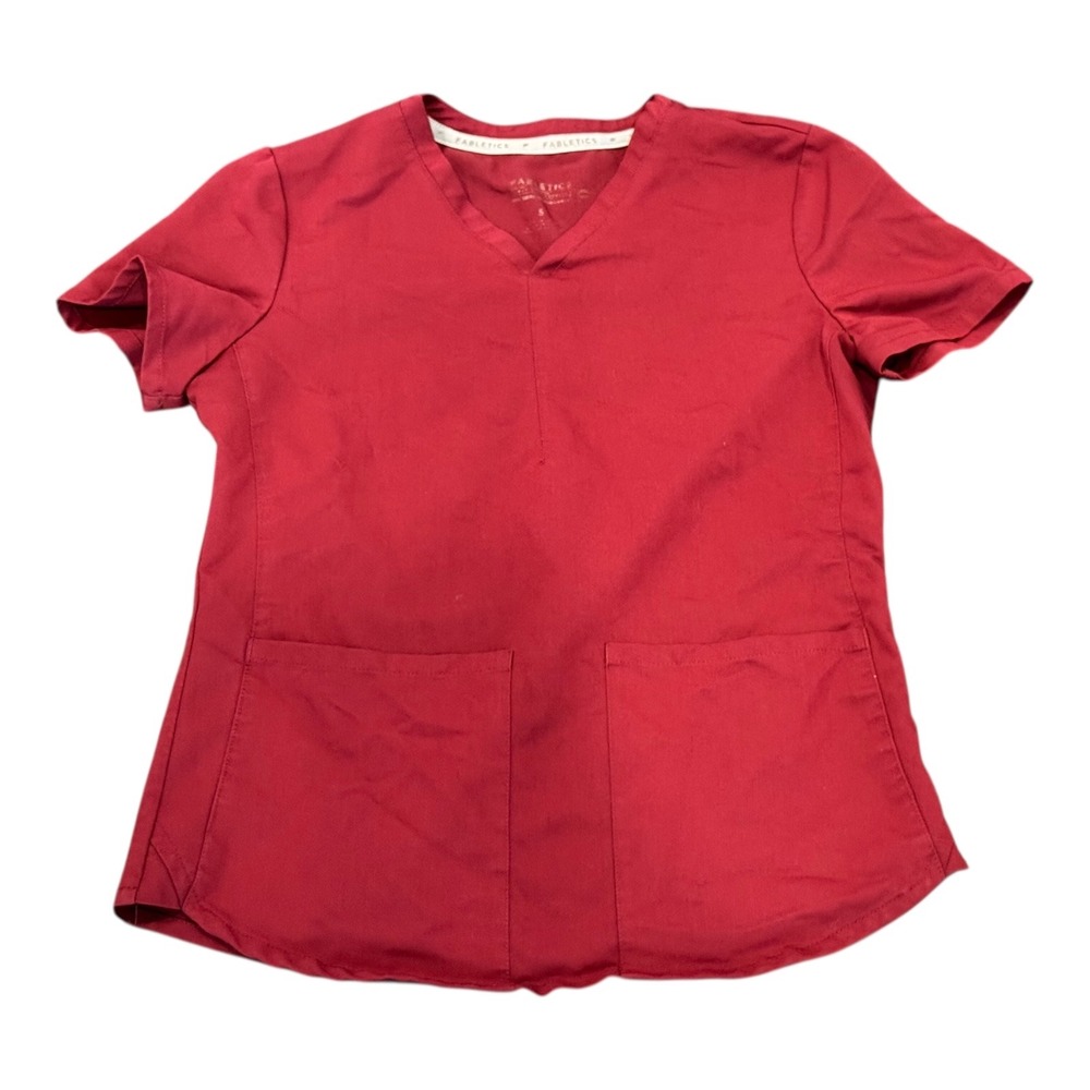 Fabletics Scrub Top V-Neck Short Sleeve Pockets Red Medical Uniform Small‎